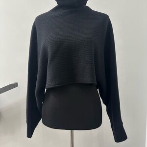 Wilfred Free  Aritzia Black Turtleneck Merino Wool cropped Sweater